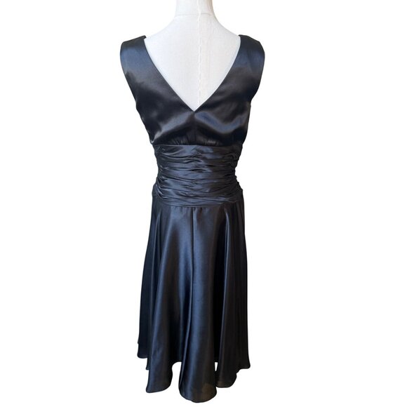 Vintage Maggy Boutique Satin Cocktail Dress Size 6 V Neck Ruched Slimming Black - Picture 5 of 7